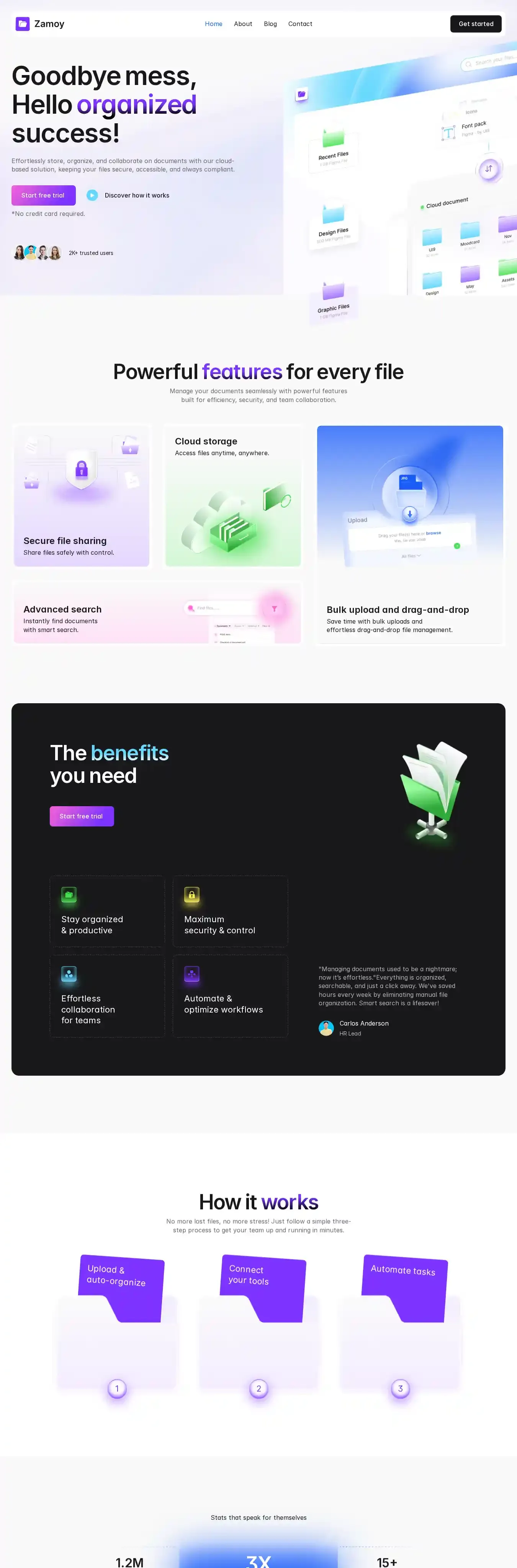 Zamoy home page on desktop