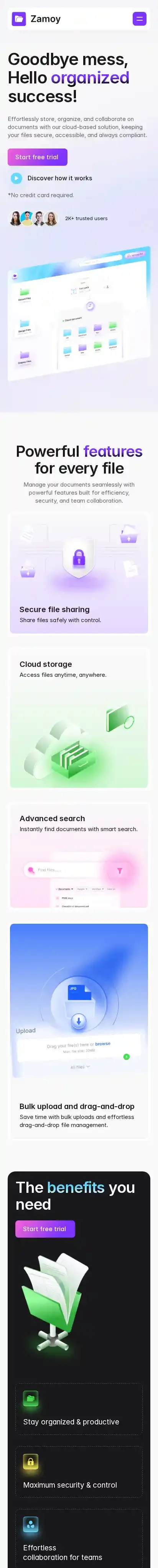Zamoy home page on mobile