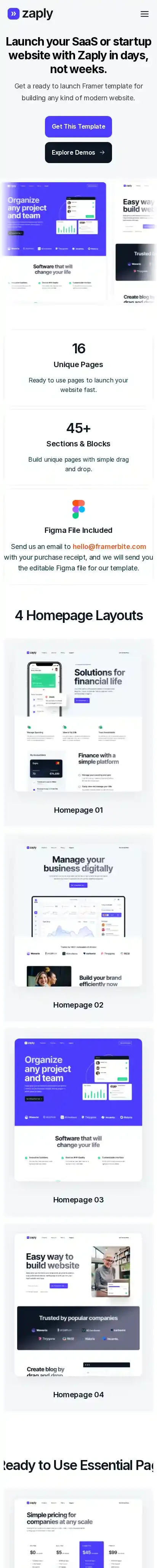 Zaply home page on mobile