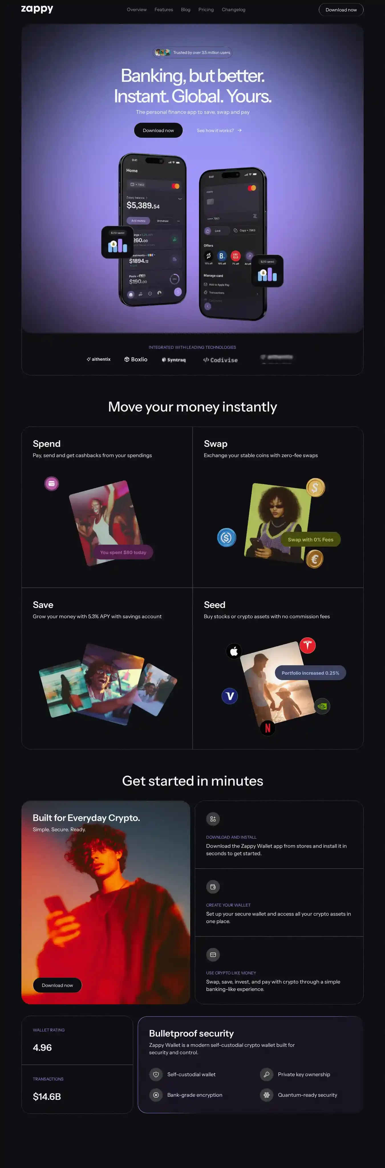 Zappy Wallet home page on desktop