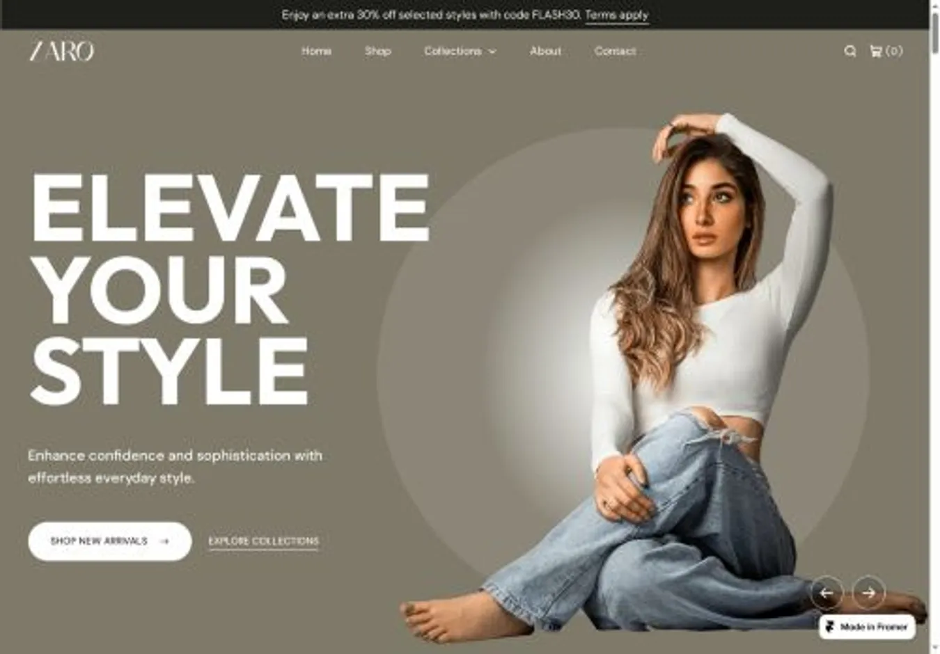 Zaro home page on desktop