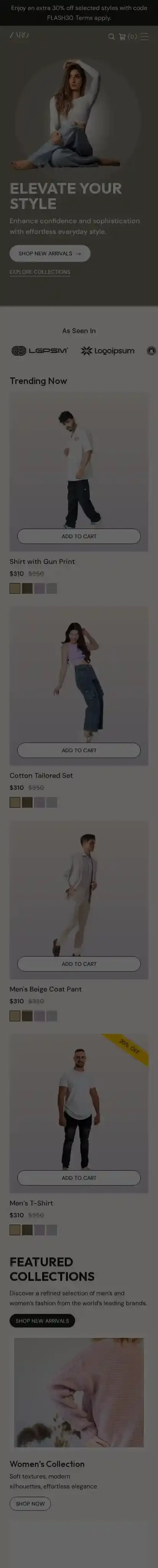 Zaro home page on mobile