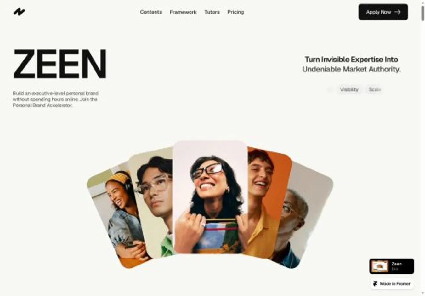 Zeeny home page on desktop