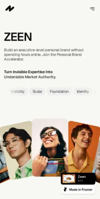 Zeeny home page on mobile