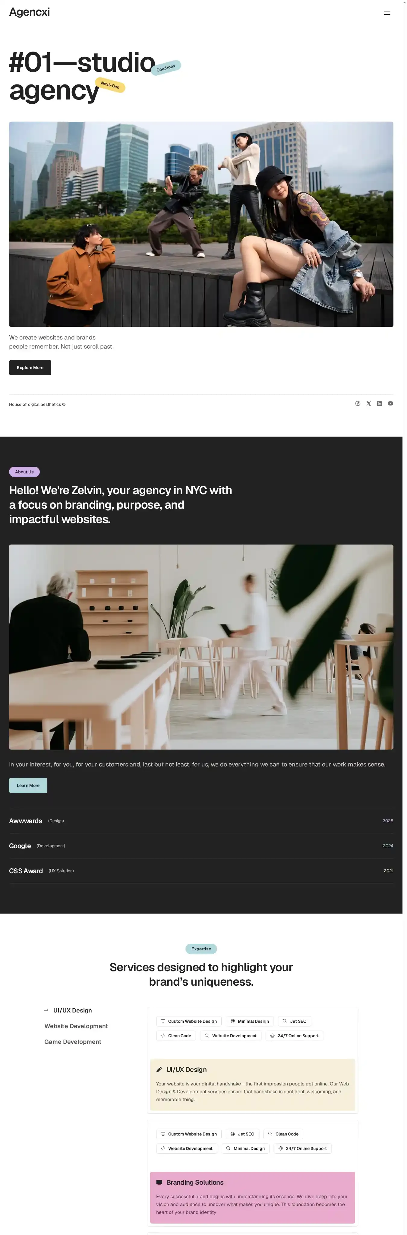 Agencxi home page on desktop