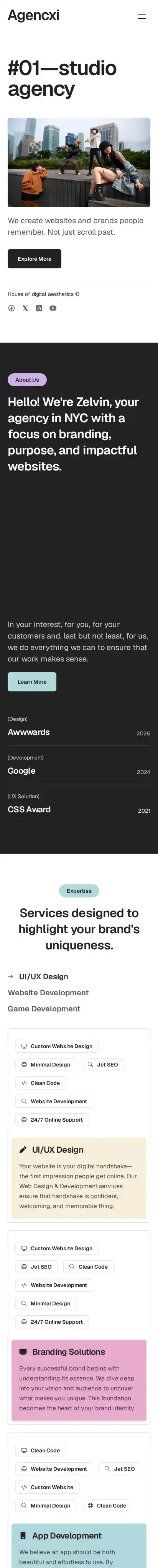 Agencxi home page on mobile
