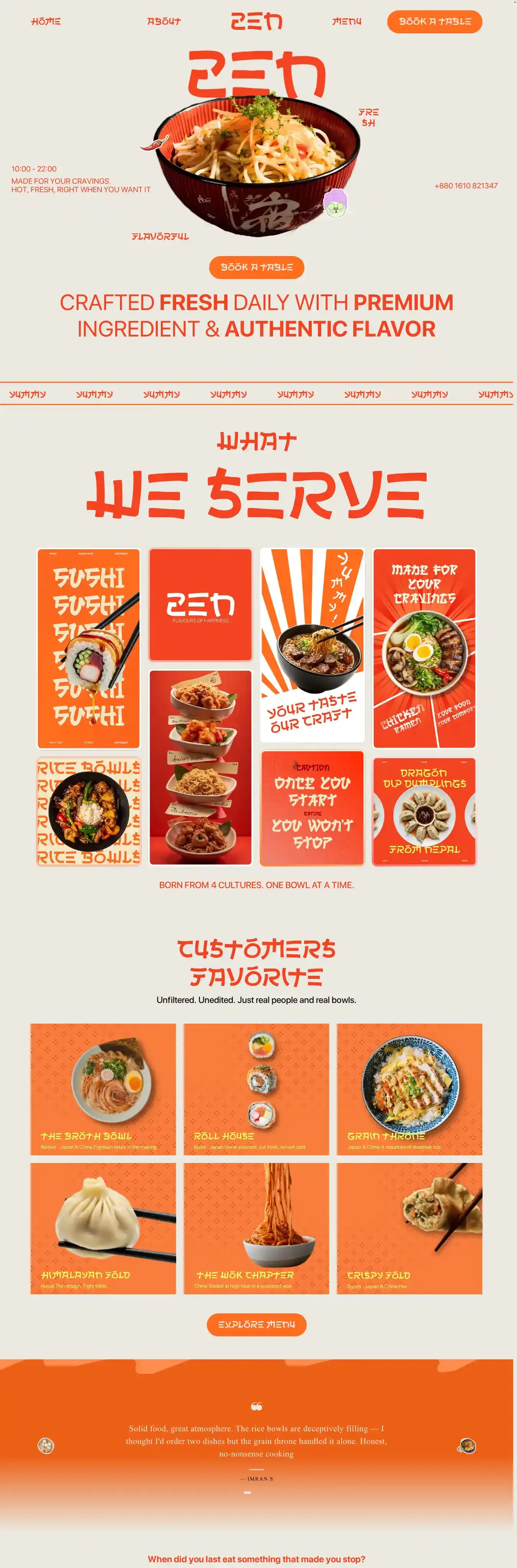 ZenFood Cafe home page on desktop