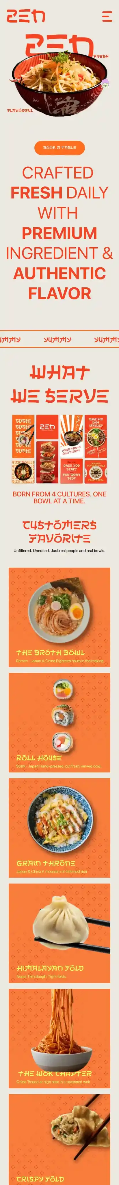 ZenFood Cafe home page on mobile