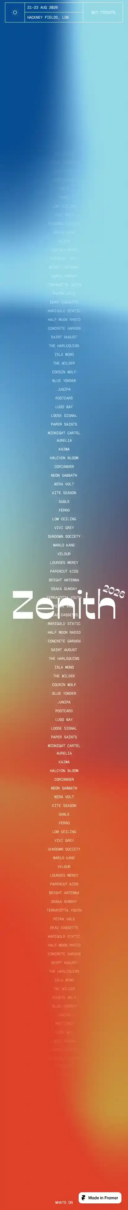Zenith Festival home page on mobile