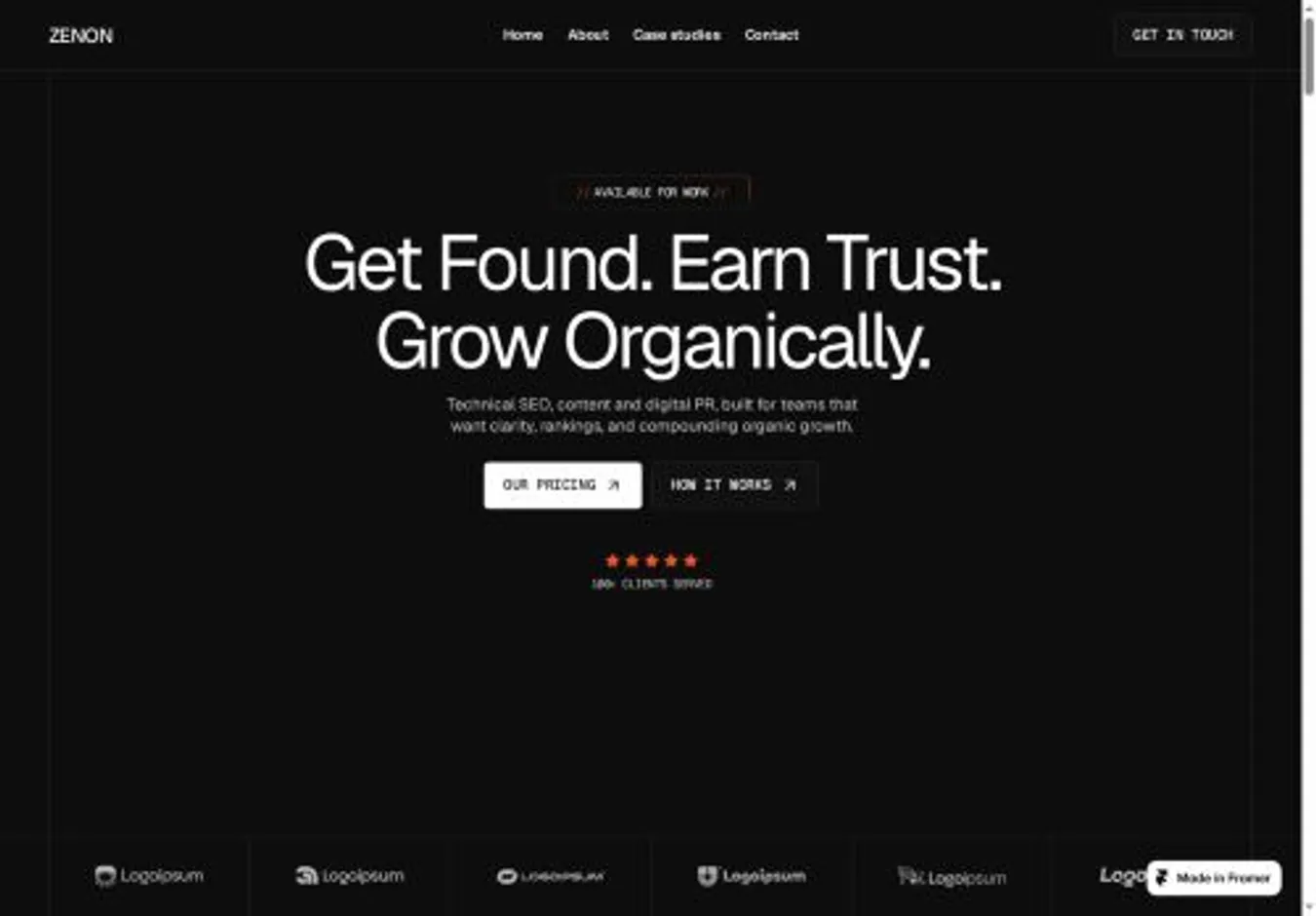 Zenon home page on desktop