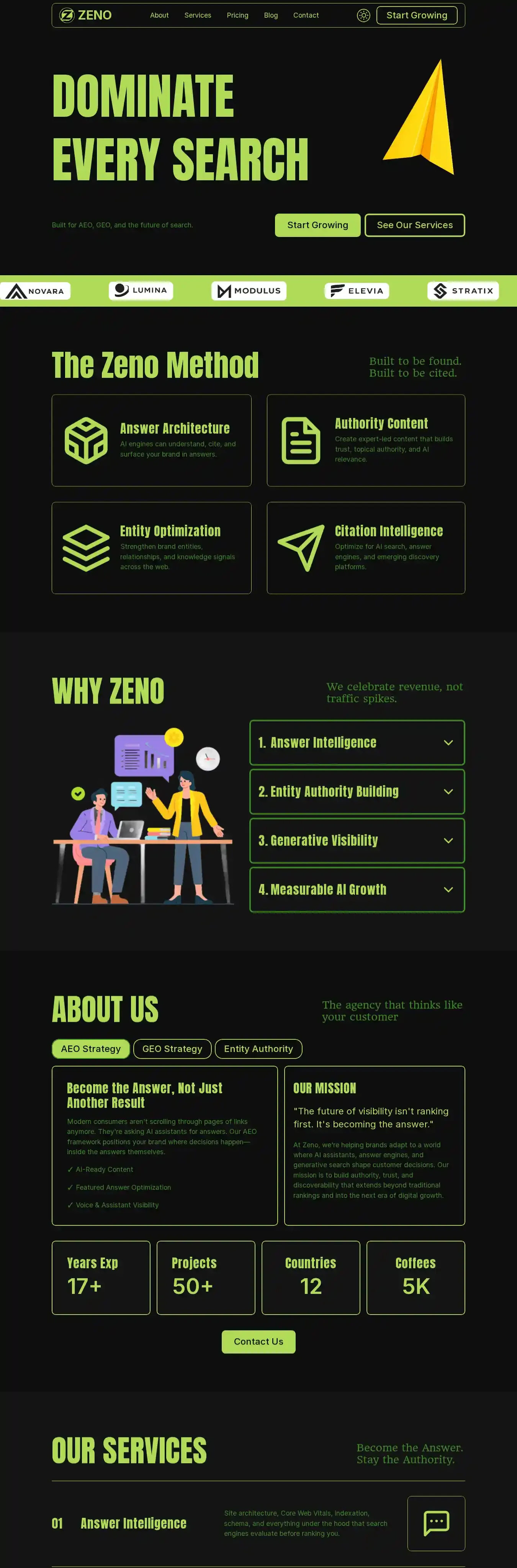 ZenoStudio home page on desktop