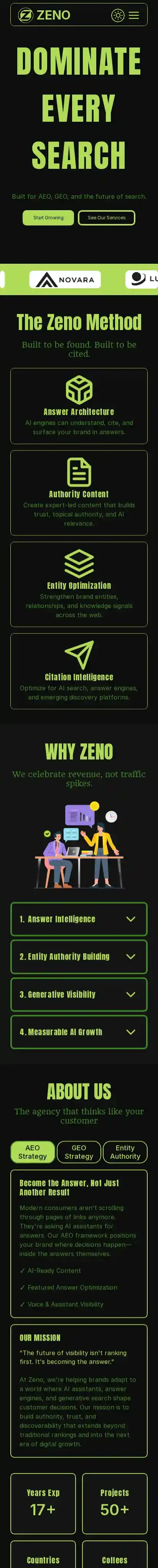 ZenoStudio home page on mobile