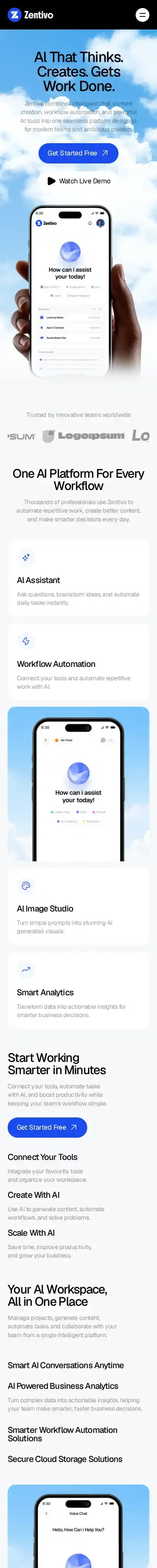 Zentivo home page on mobile