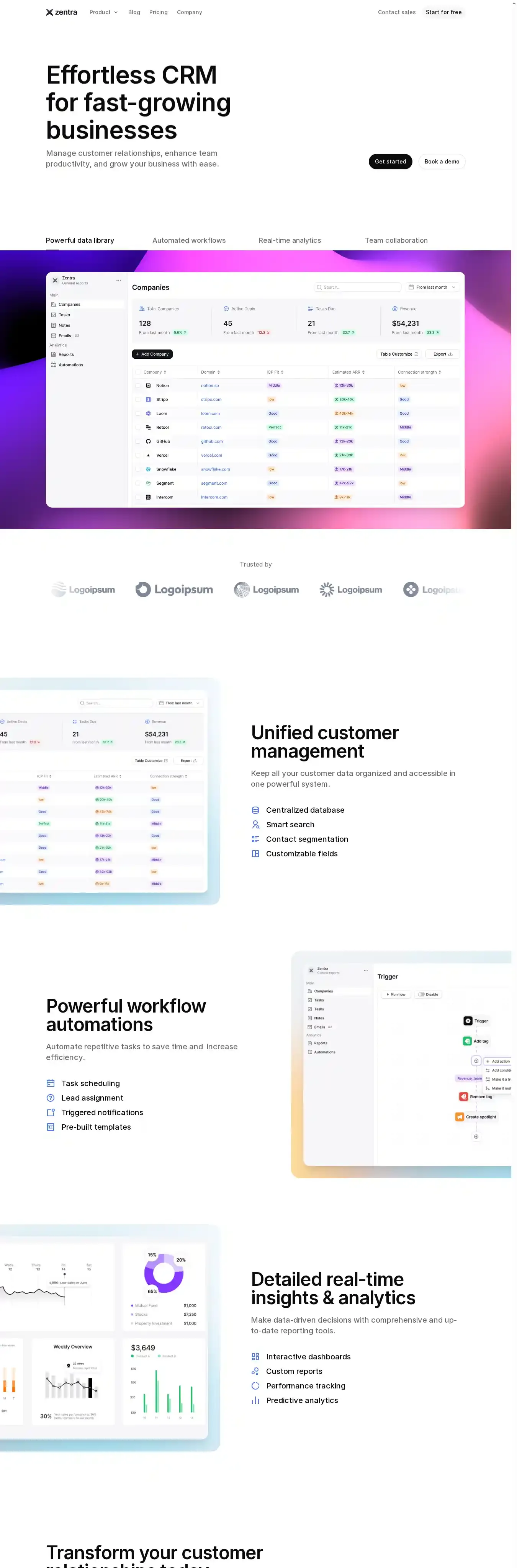 Zentra home page on desktop