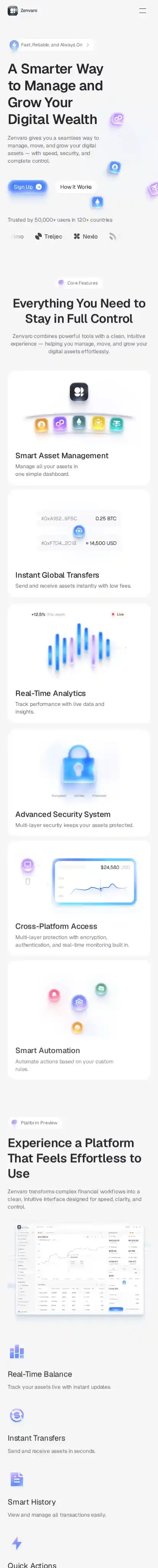 Zenvaro home page on mobile