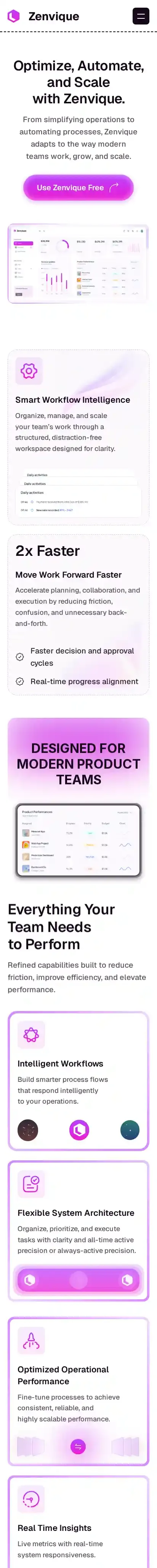Zenvique home page on mobile