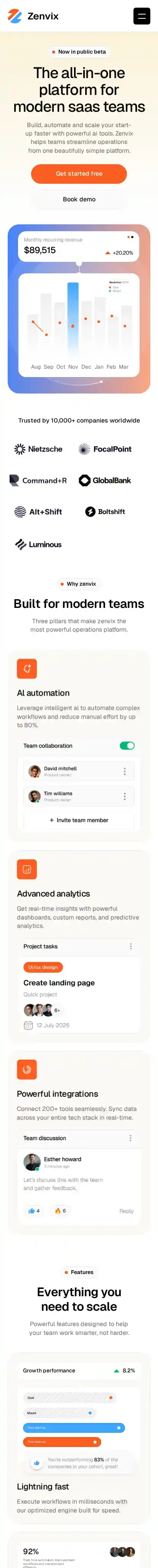 Zenvix home page on mobile