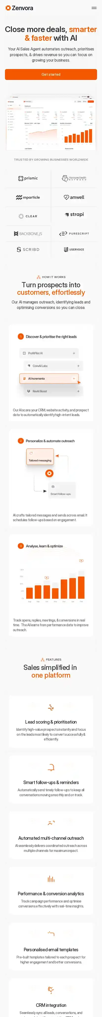 Zenvora home page on mobile
