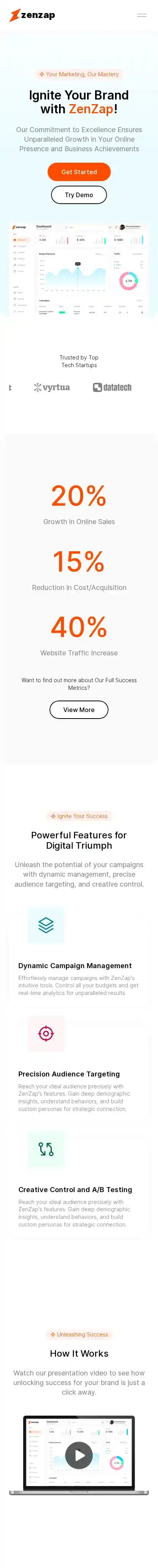ZenZap home page on mobile