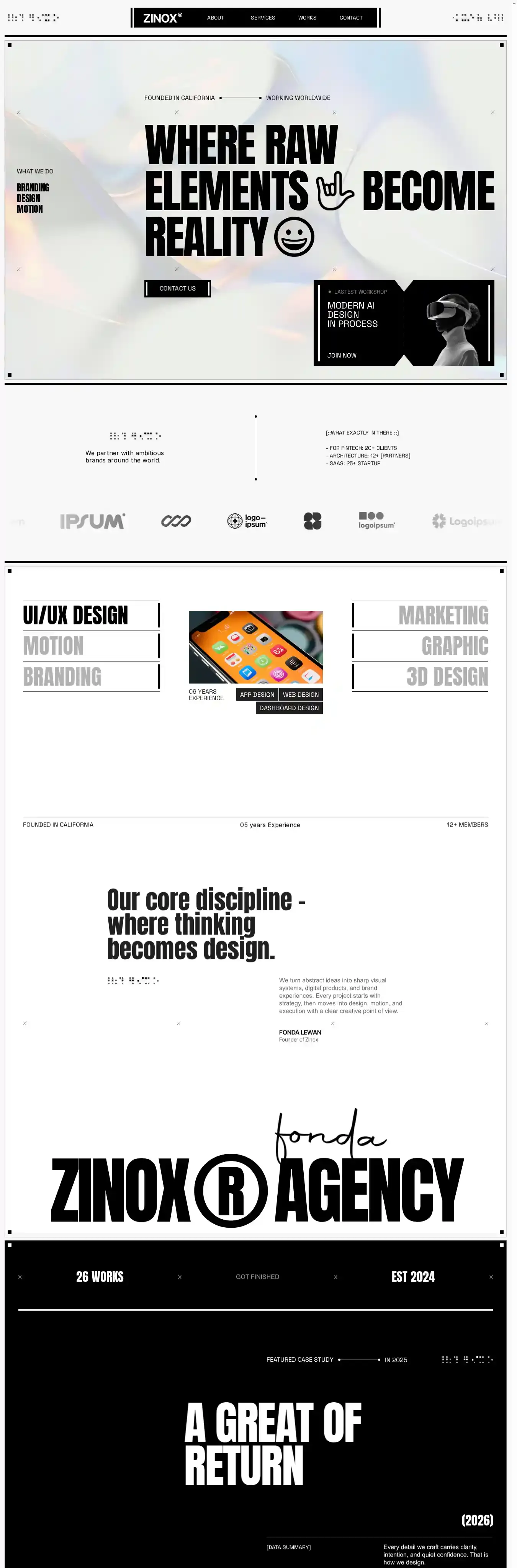 Zinox home page on desktop