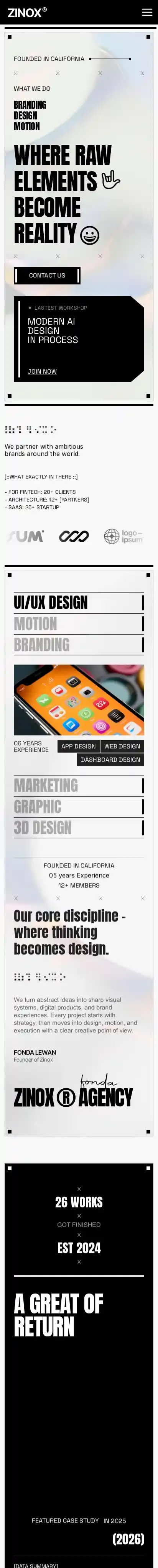 Zinox home page on mobile