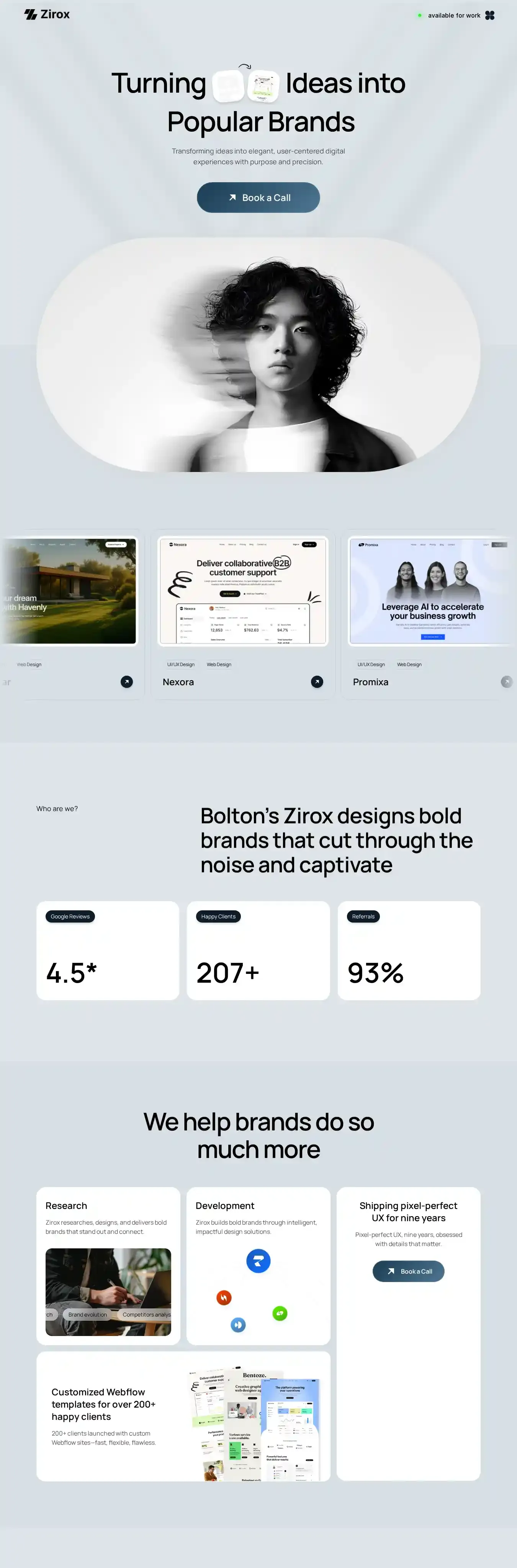 Zirox home page on desktop
