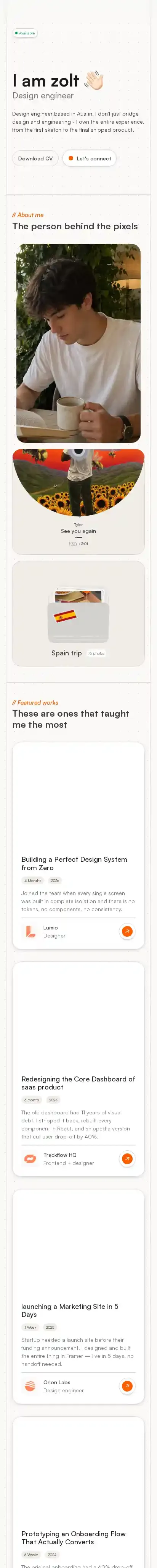 Zolt home page on mobile