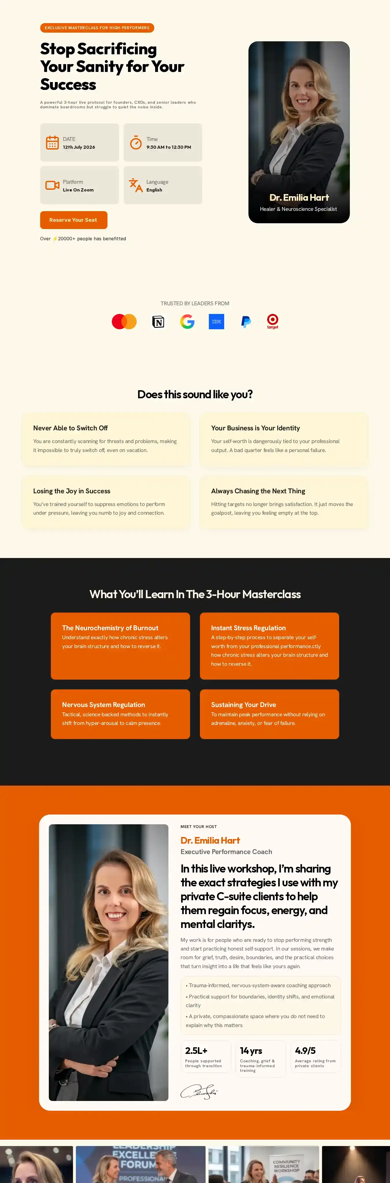 Zoom Webinar Reg. home page on desktop