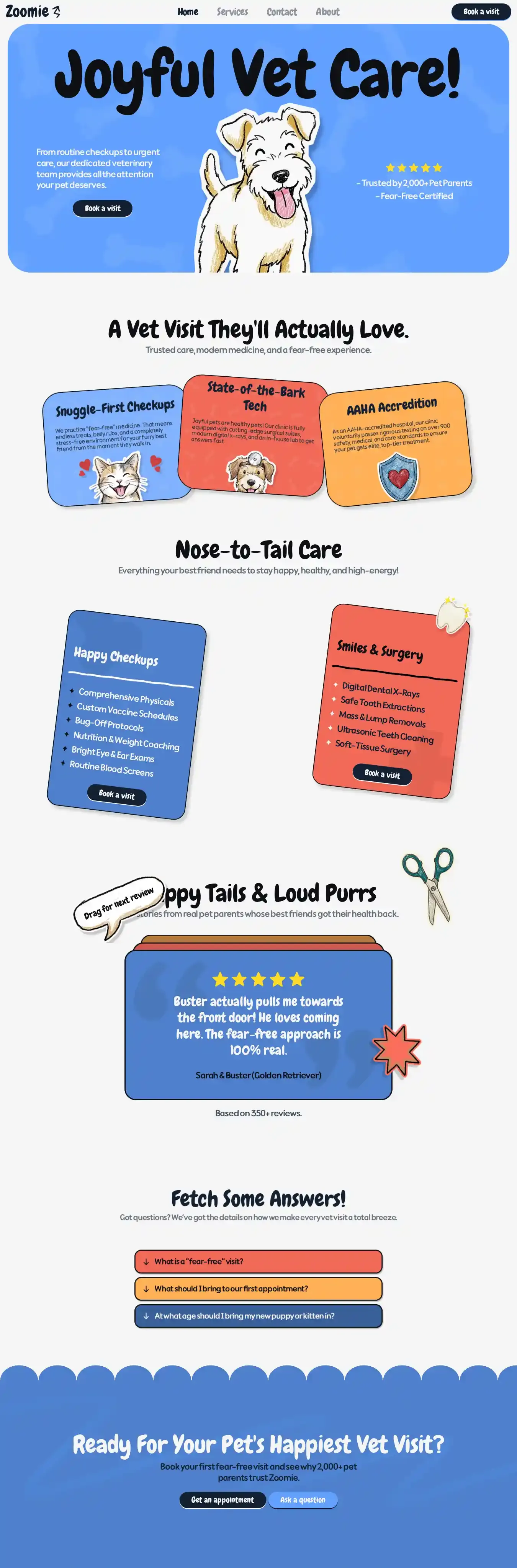 Zoomie home page on desktop