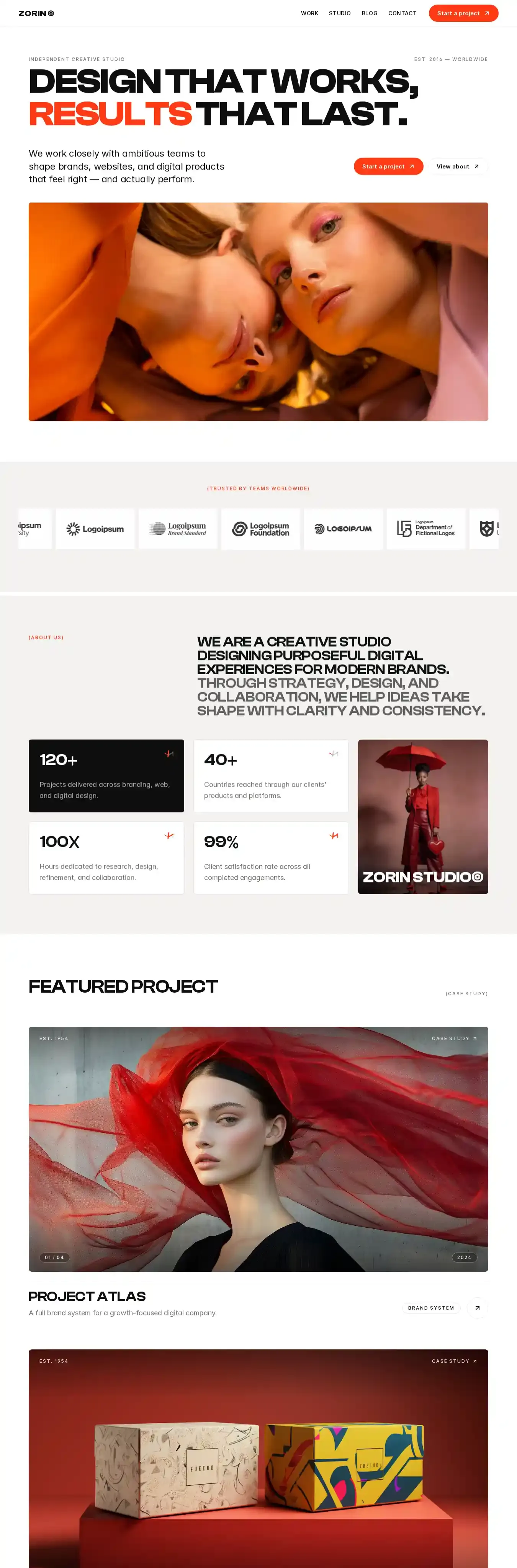 Zorin home page on desktop