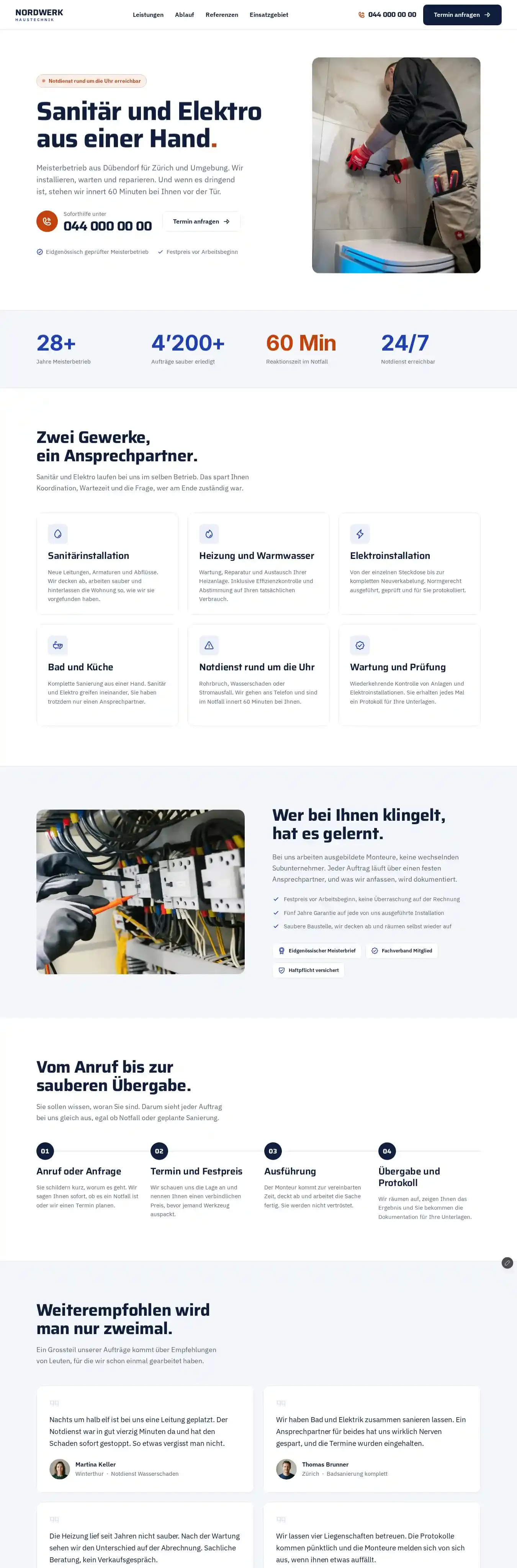 Zunft home page on desktop