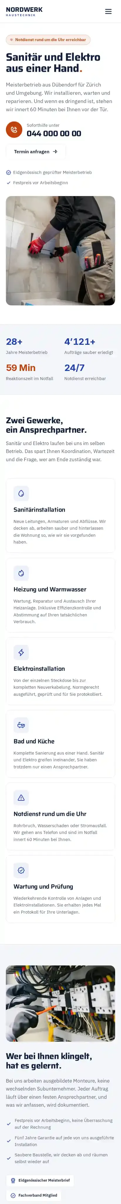 Zunft home page on mobile