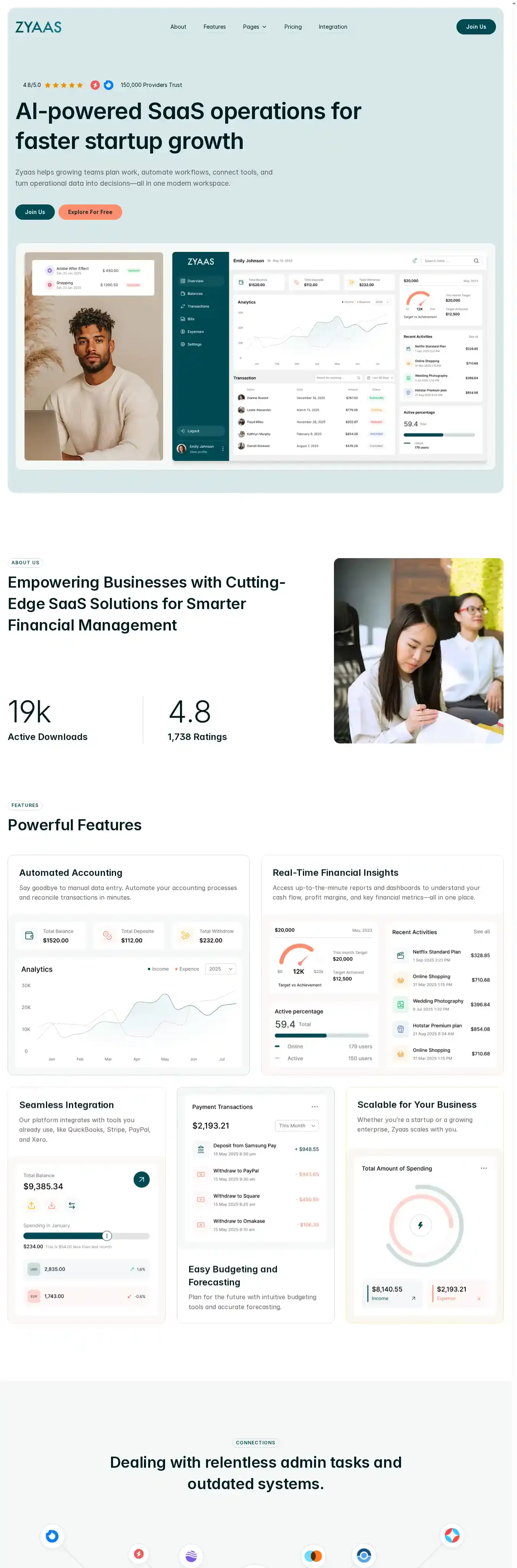 Zyaas home page on desktop