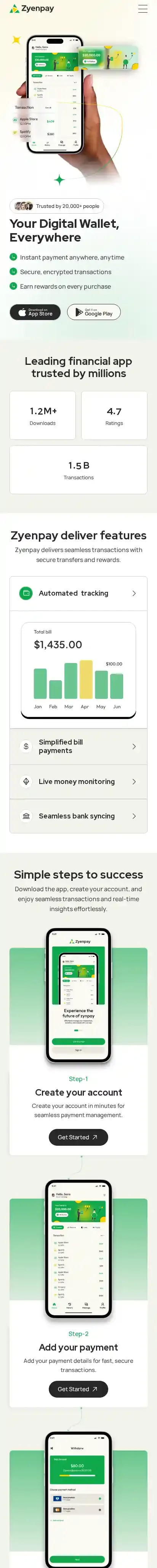 Zyenpay home page on mobile