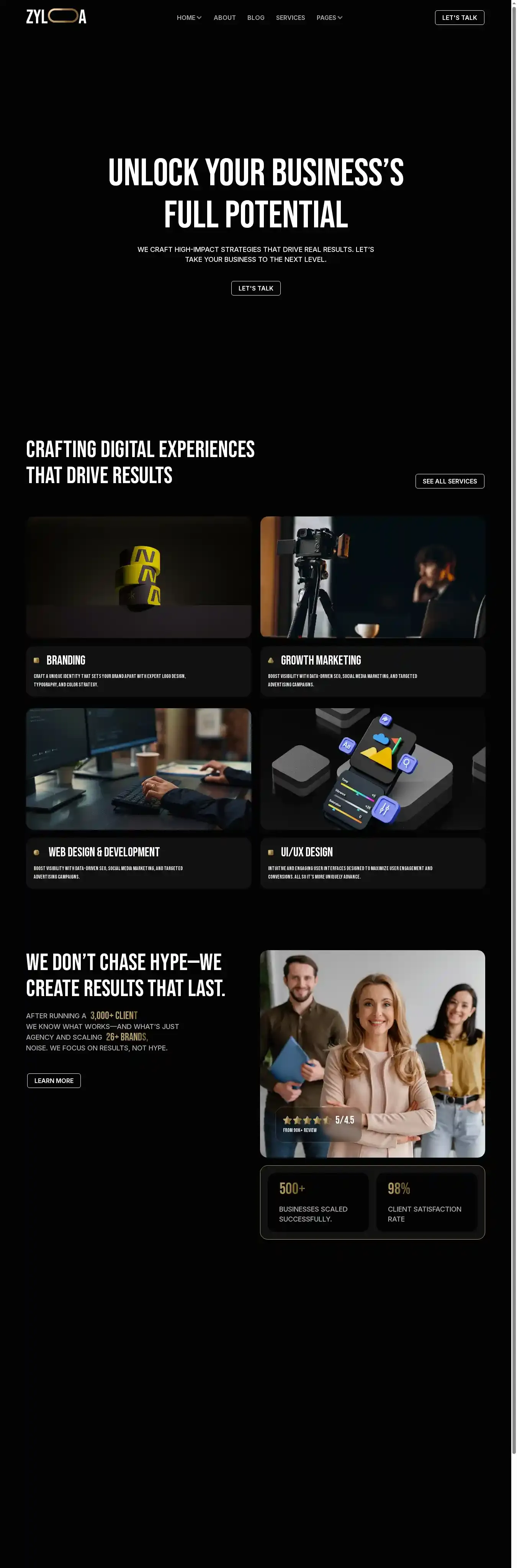 Zyloa home page on desktop
