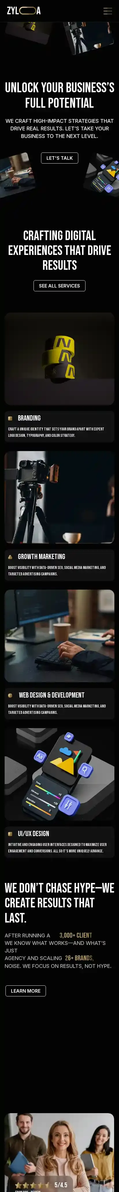 Zyloa home page on mobile