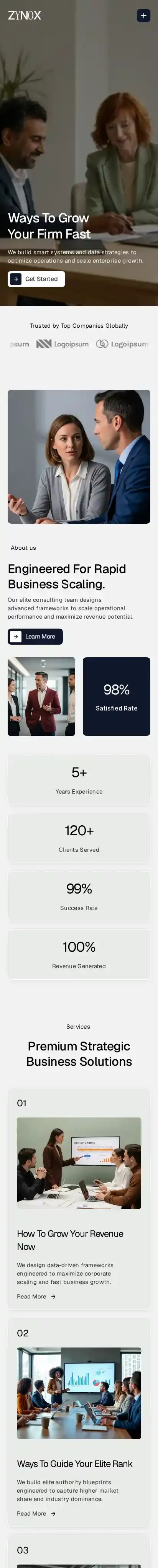 Zynox home page on mobile
