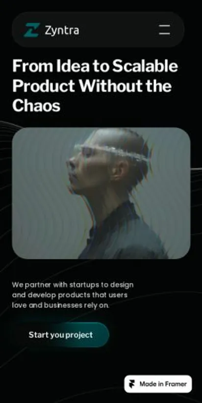 Zyntra home page on mobile
