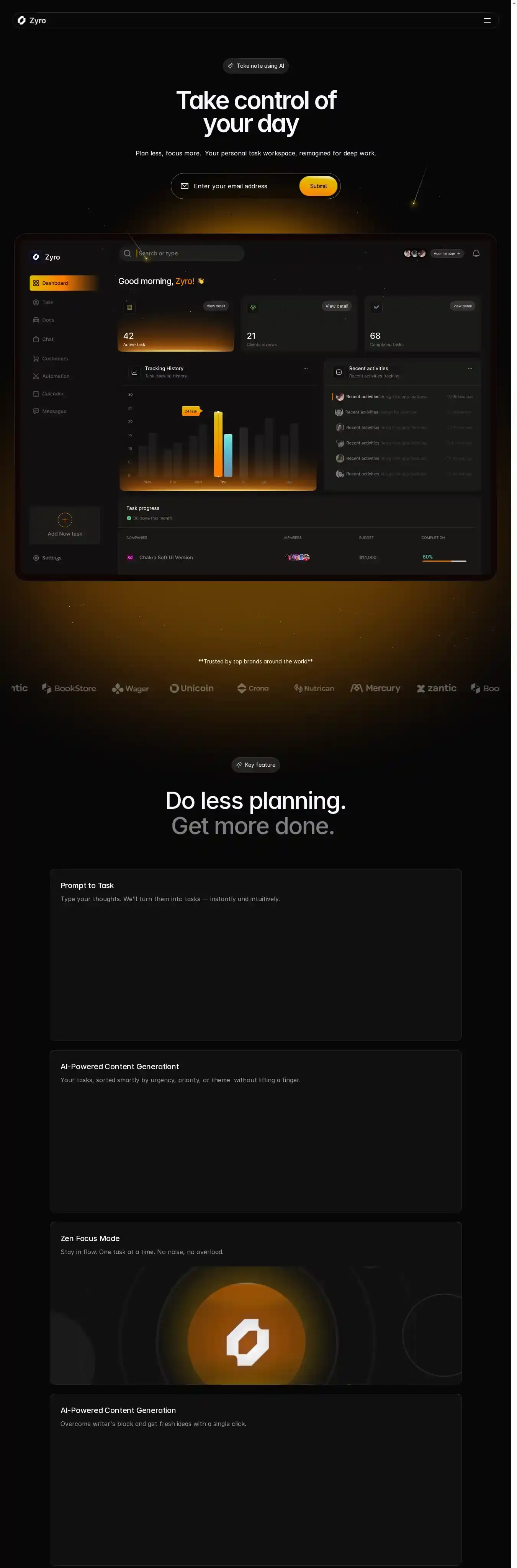 Zyro home page on desktop