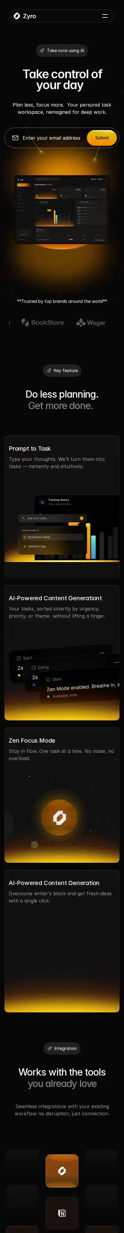 Zyro home page on mobile