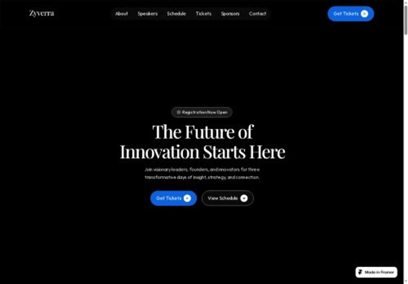 Zyverra home page on desktop