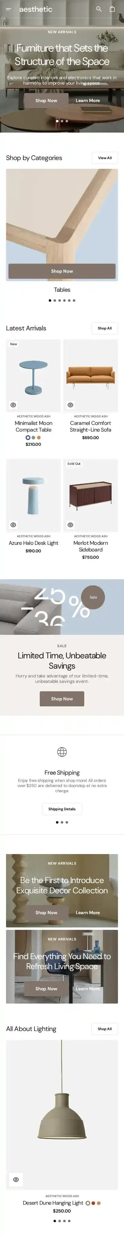 Aesthetic home page on mobile