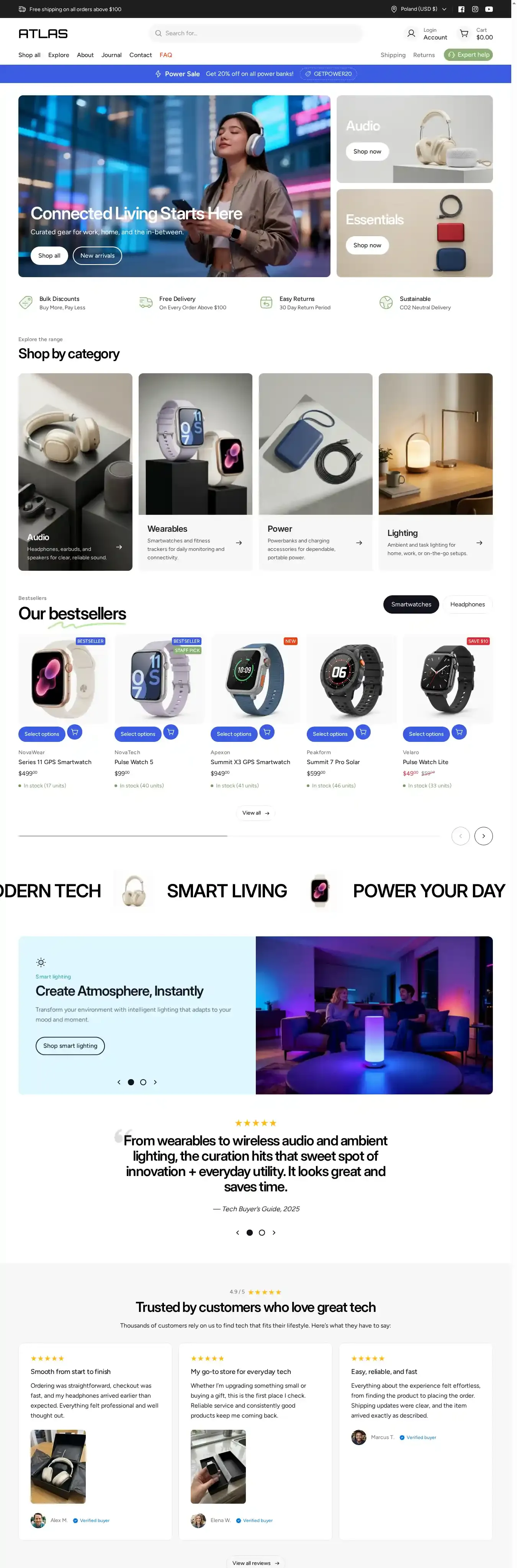 Atlas home page on desktop