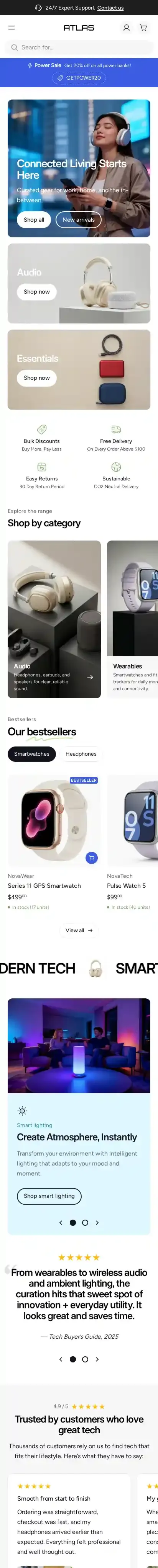 Atlas home page on mobile