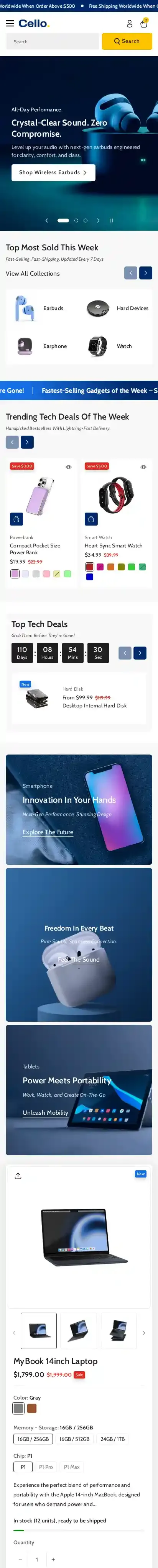 Cello home page on mobile