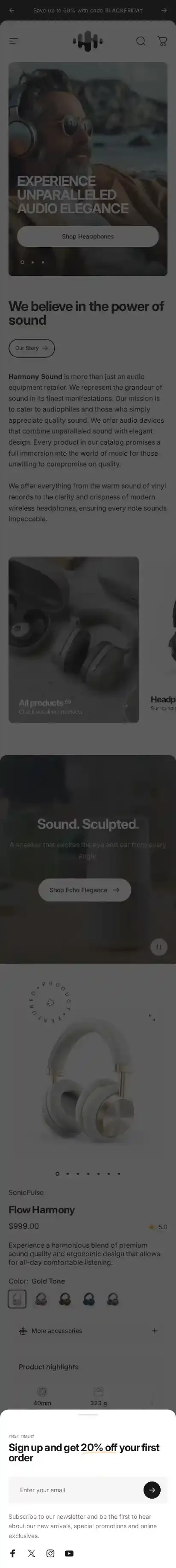 Concept home page on mobile