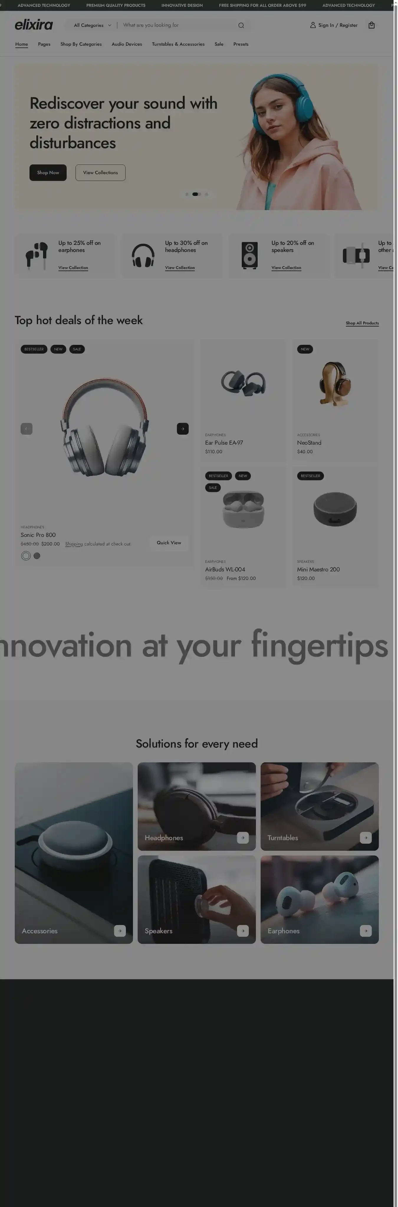 Elixira home page on desktop