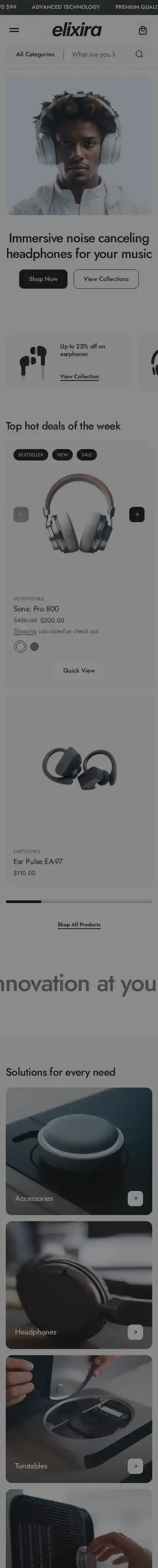 Elixira home page on mobile