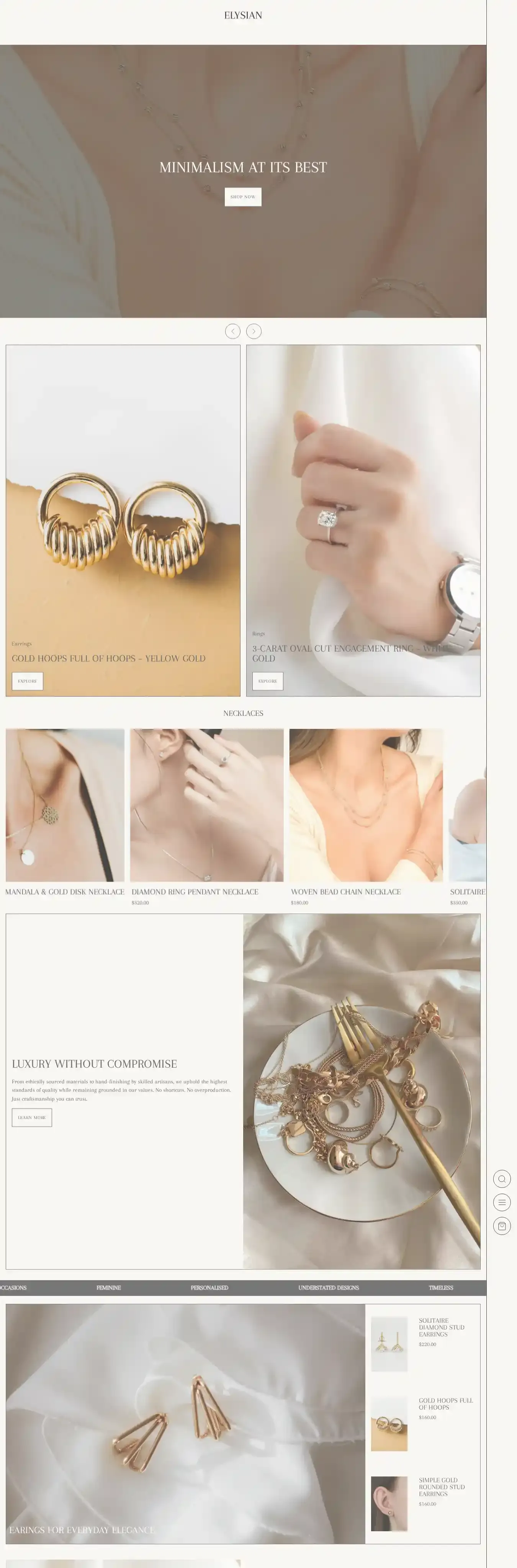 Elysian home page on desktop