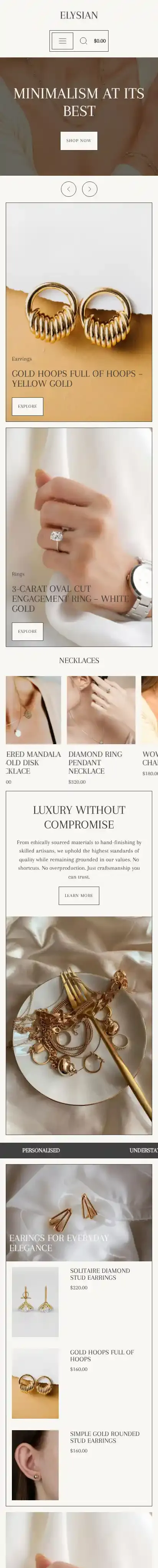 Elysian home page on mobile